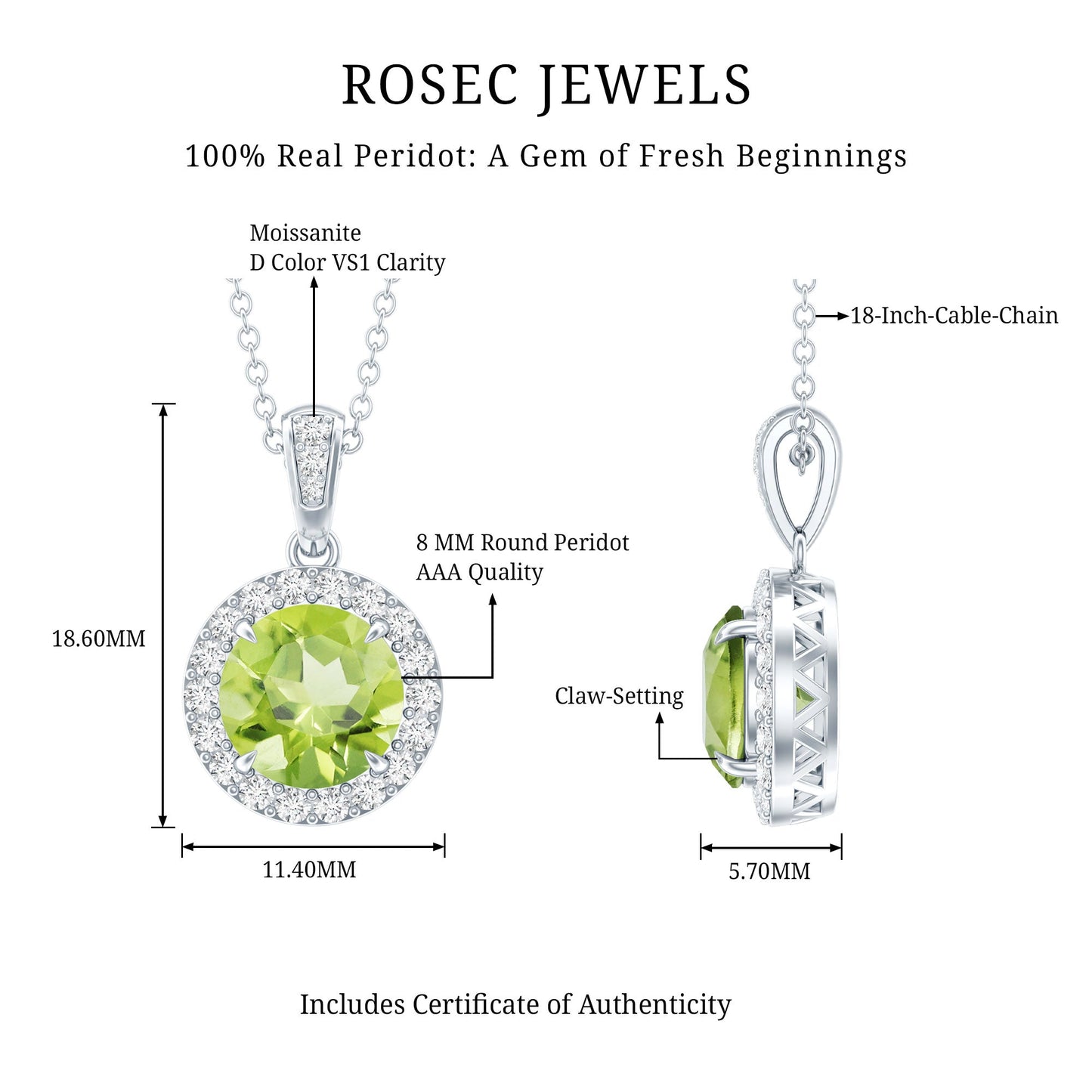 Sterling Silver 2 Carat Peridot Pendant Necklace with Halo