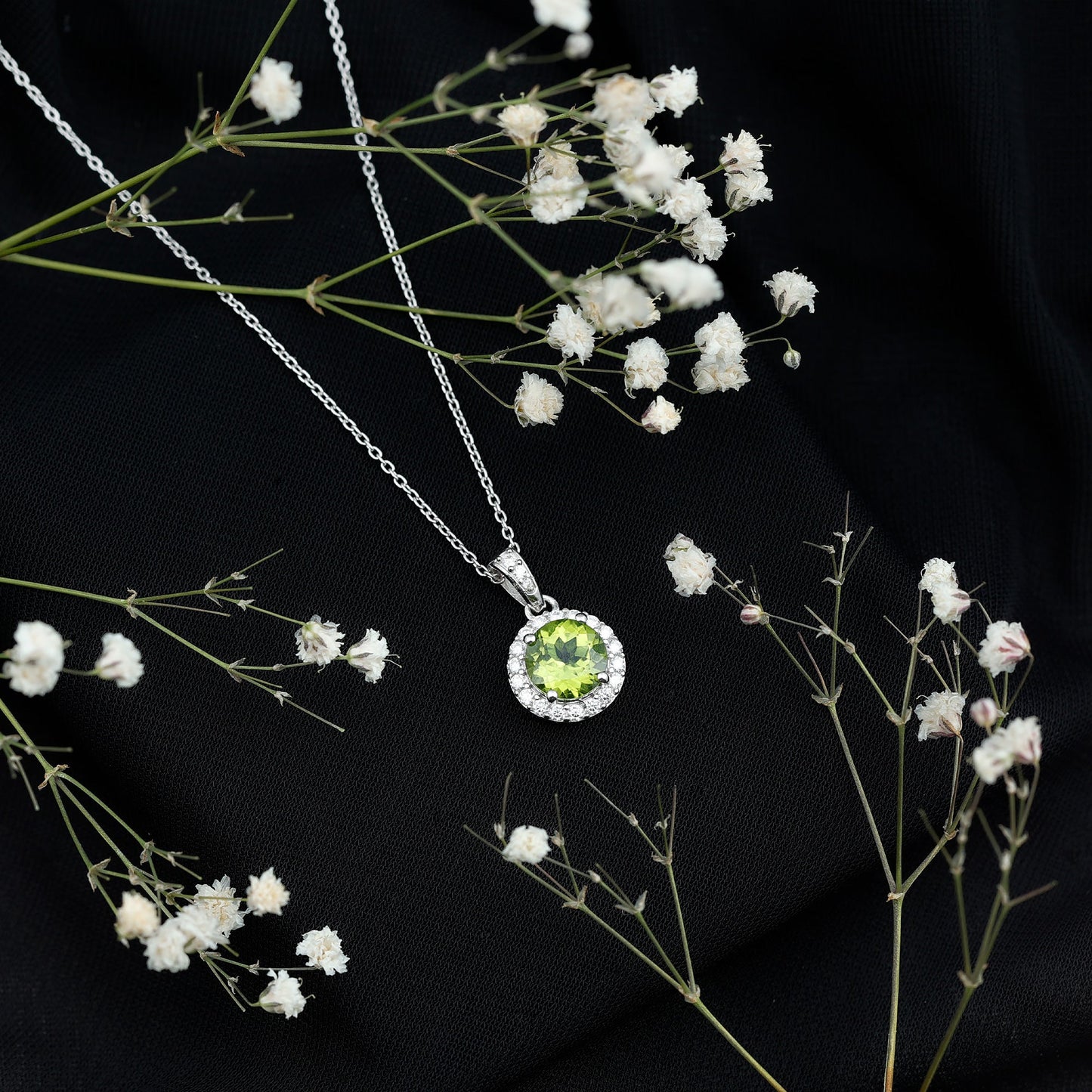 Sterling Silver 2 Carat Peridot Pendant Necklace with Halo