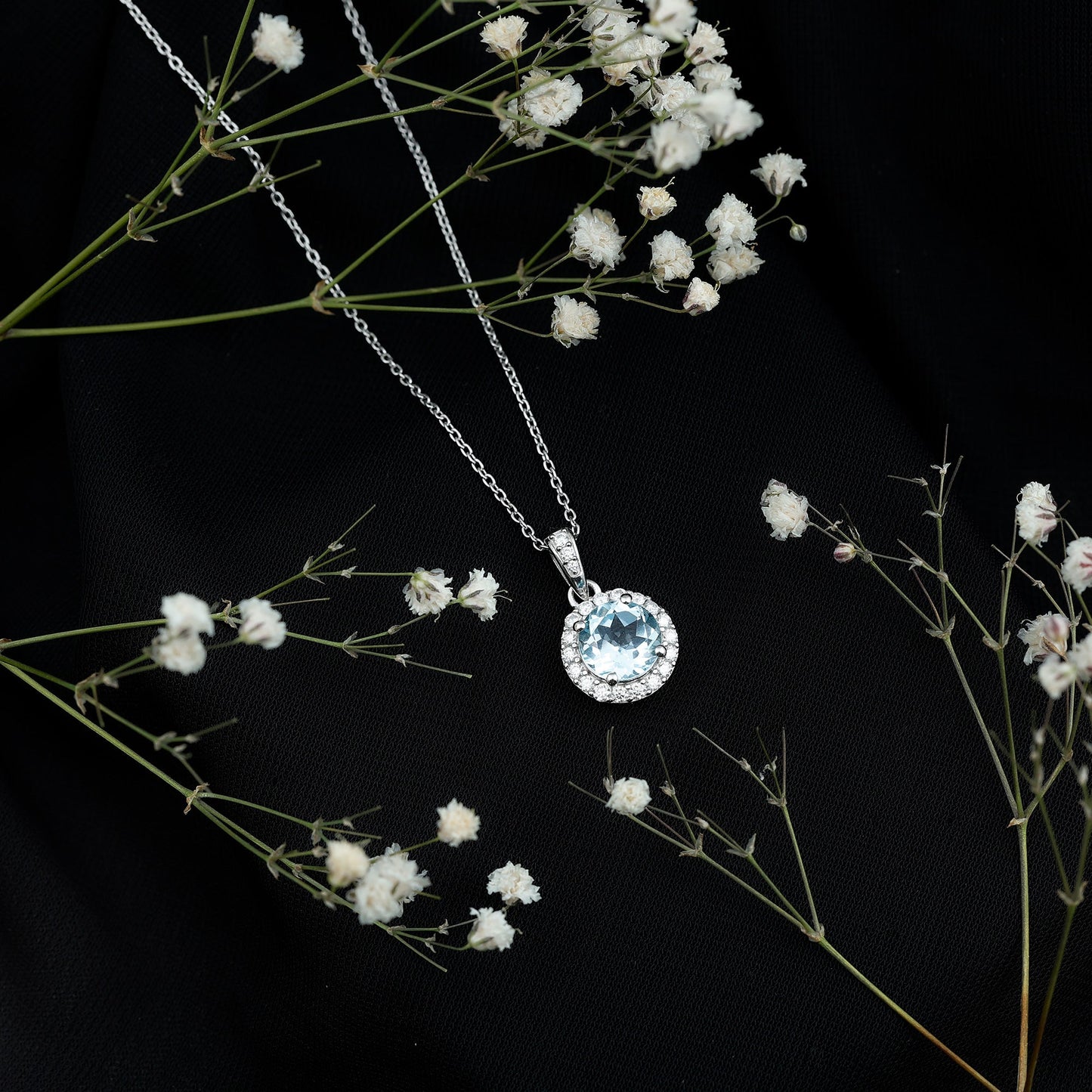 Round Cut 2 Carat Sky Blue Topaz Pendant Necklace With Silver Chain