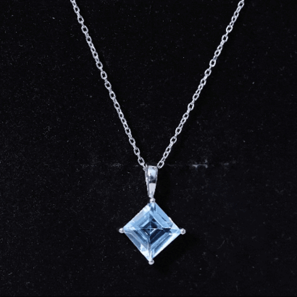 3 Carat Princess Cut Sky Blue Topaz Solitaire Necklace with Silver Chain