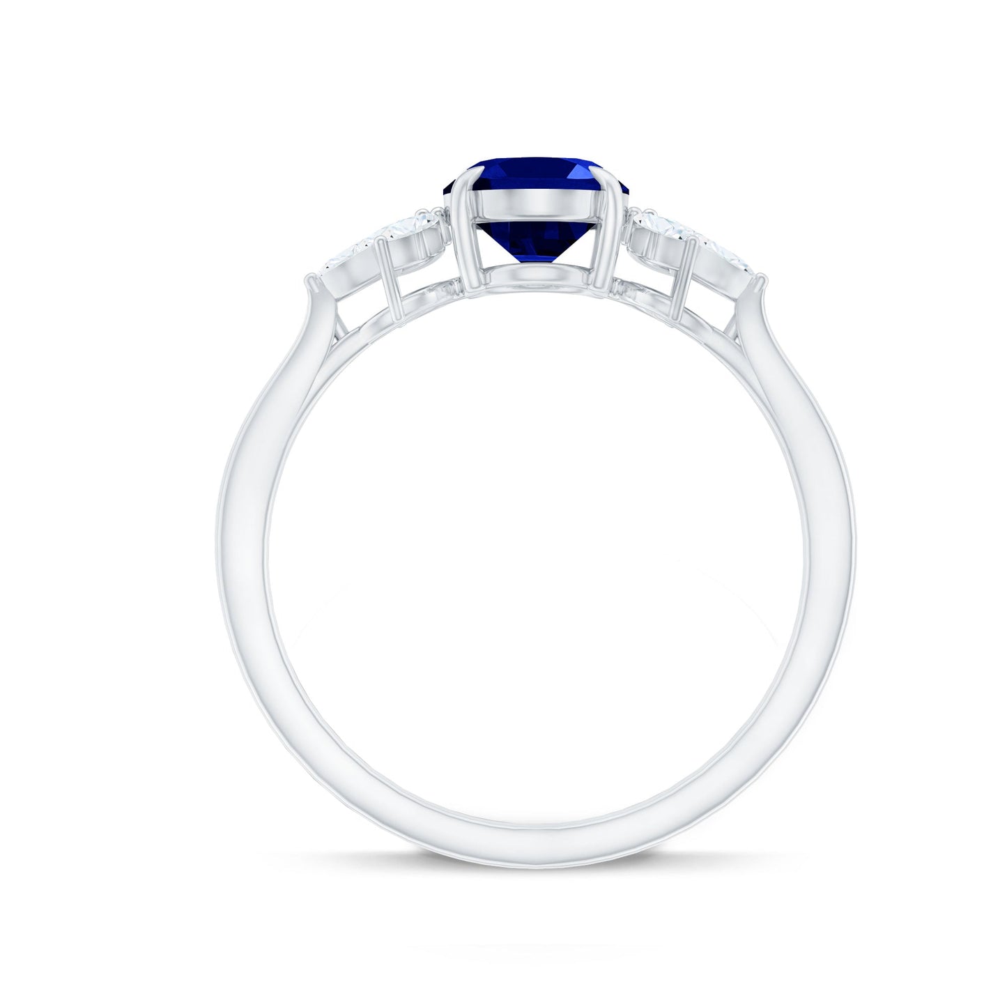 Certified 1.5 Carat Oval Lab Grown Blue Sapphire Engagement Ring with Diamond Trio