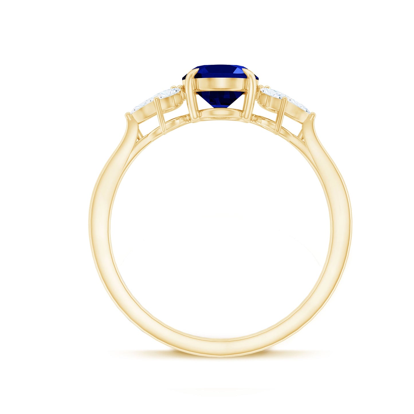 Certified 1.5 Carat Oval Lab Grown Blue Sapphire Engagement Ring with Diamond Trio