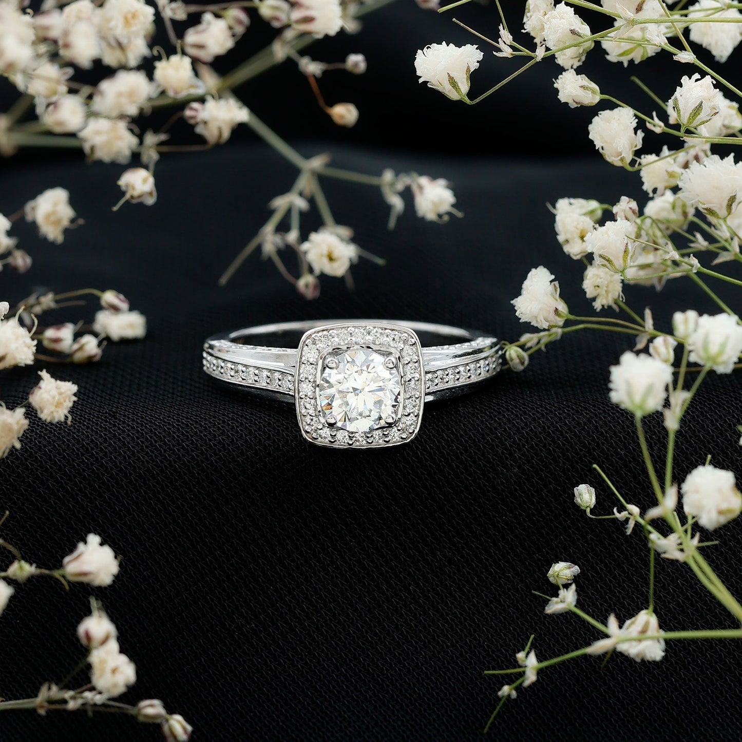 Classic Moissanite Halo Engagement Ring with Certificate