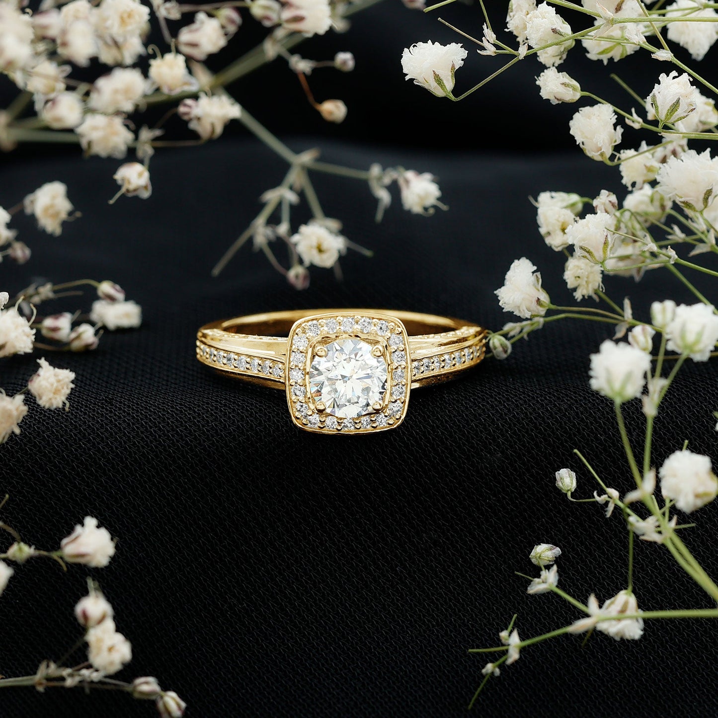 Classic Moissanite Halo Engagement Ring with Certificate