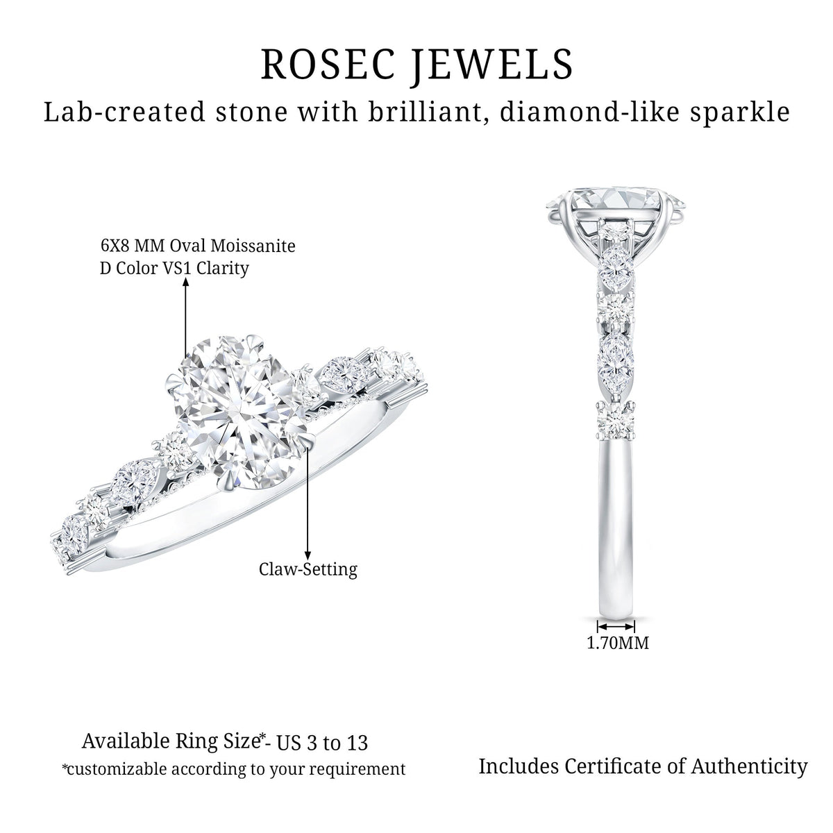 Oval Moissanite Solitaire Engagement Ring in Claw Setting