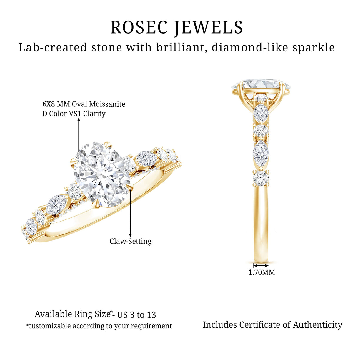 Oval Moissanite Solitaire Engagement Ring in Claw Setting