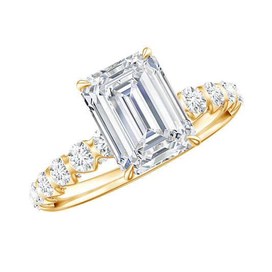 Octagon Moissanite Solitaire Engagement Ring with Side Stones
