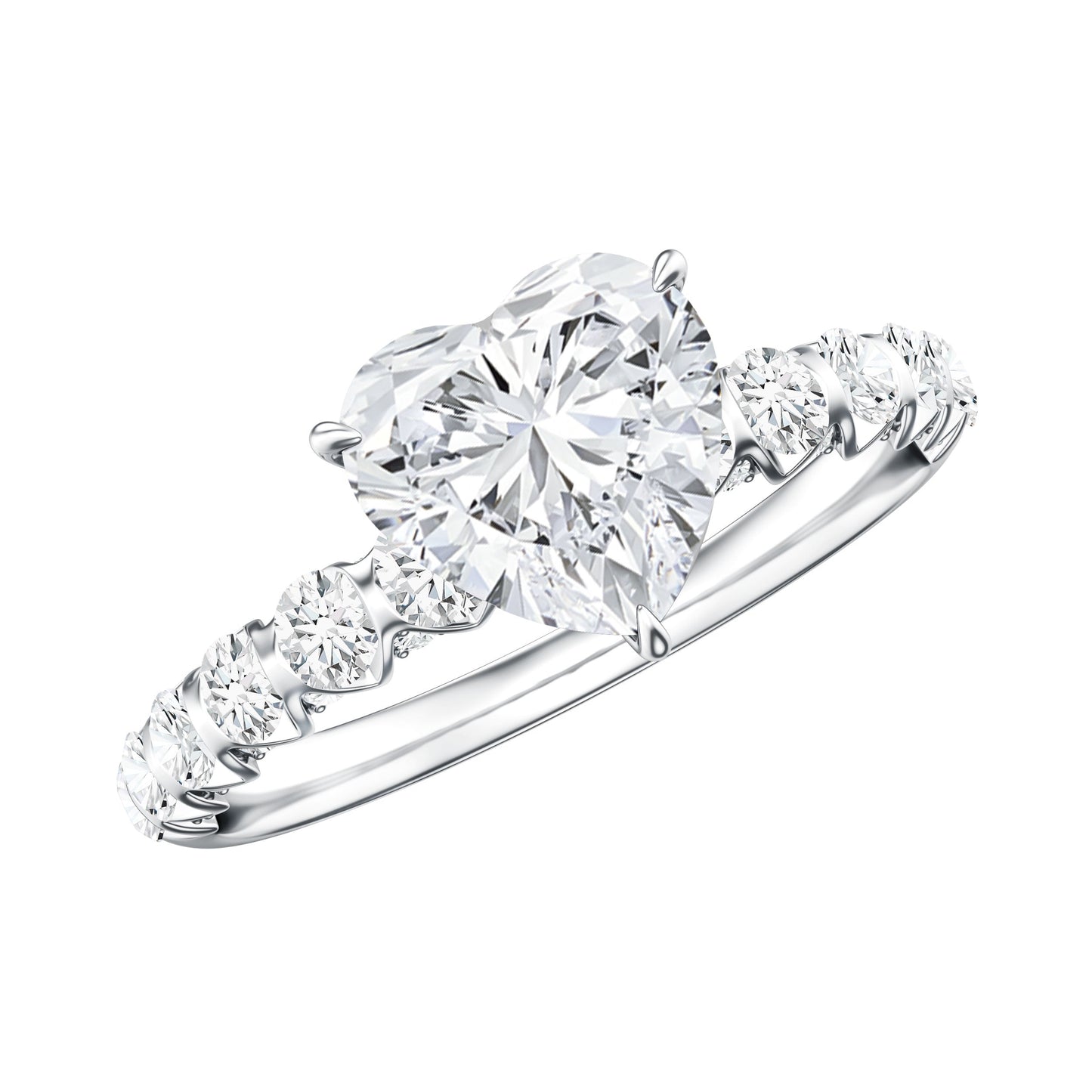 Heart Shape Moissanite Solitaire Engagement Ring With Side Stones
