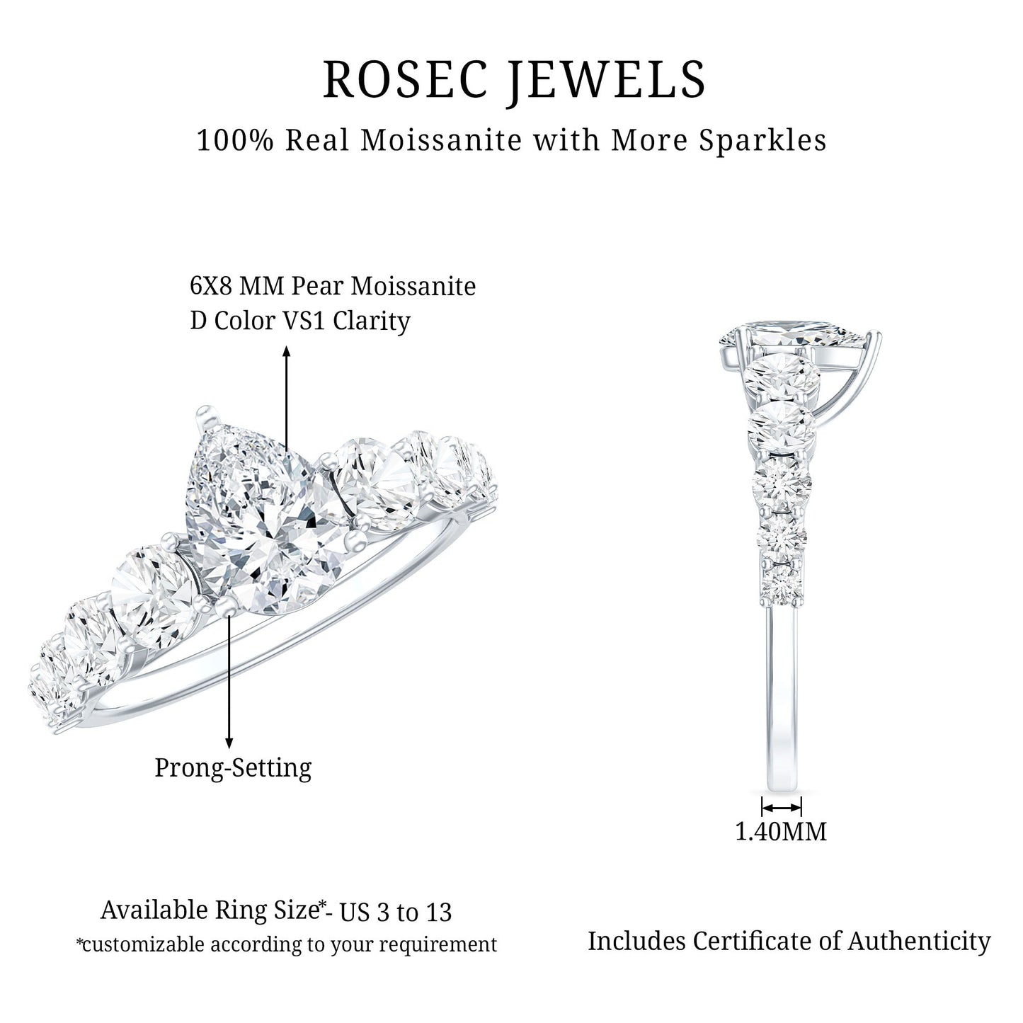 Perfect Pear Engagement Ring with Moissanite