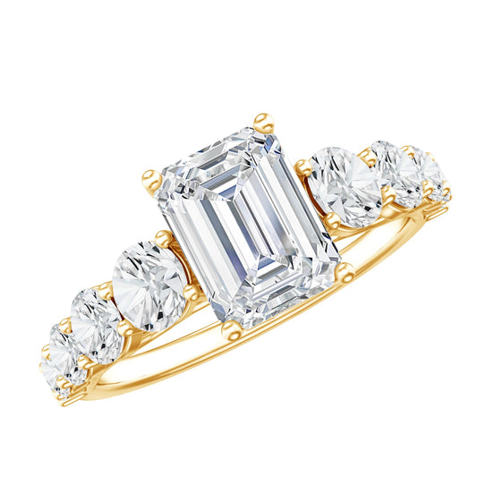 1.8 Carat Emerald Cut Moissanite Side Stone Engagement Ring with Certificate
