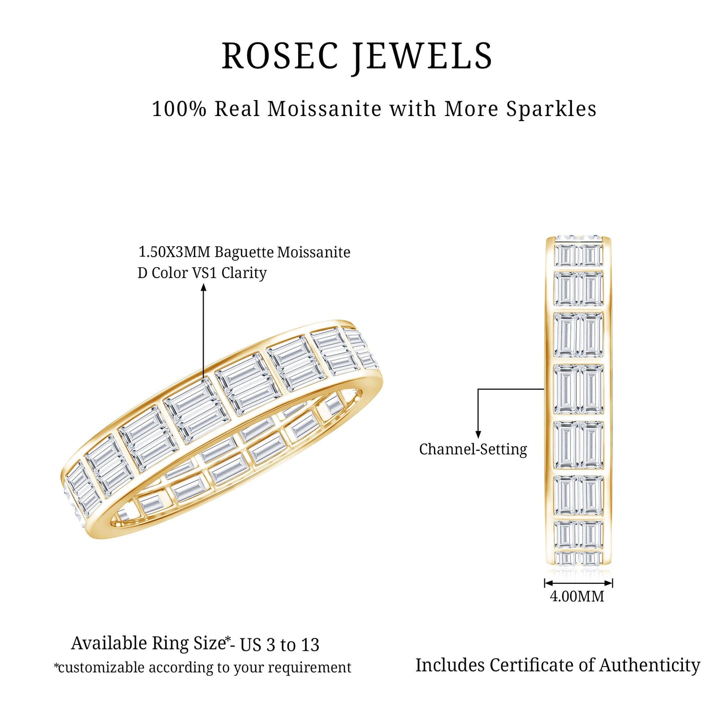 Baguette Cut Certified Moissanite Two Row Eternity Band