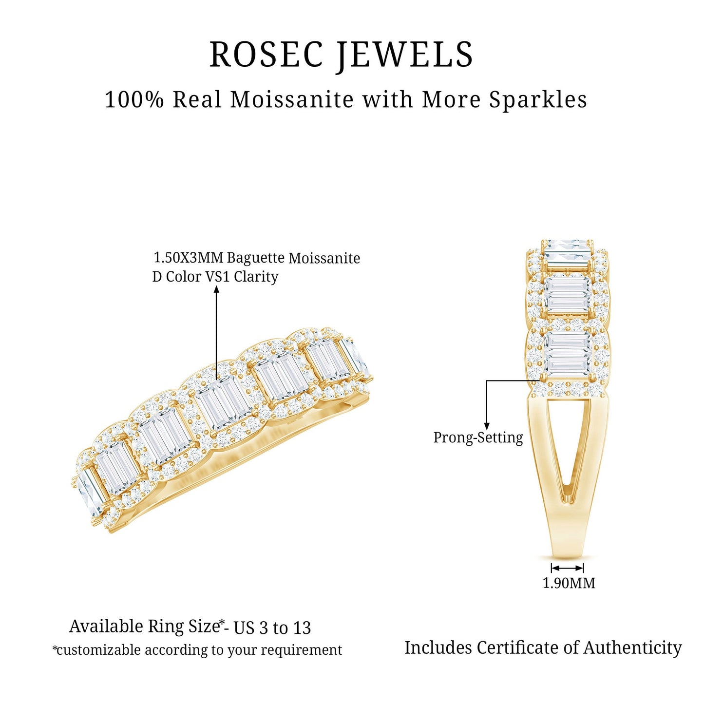 Designer Baguette Moissanite Half Eternity Band Ring