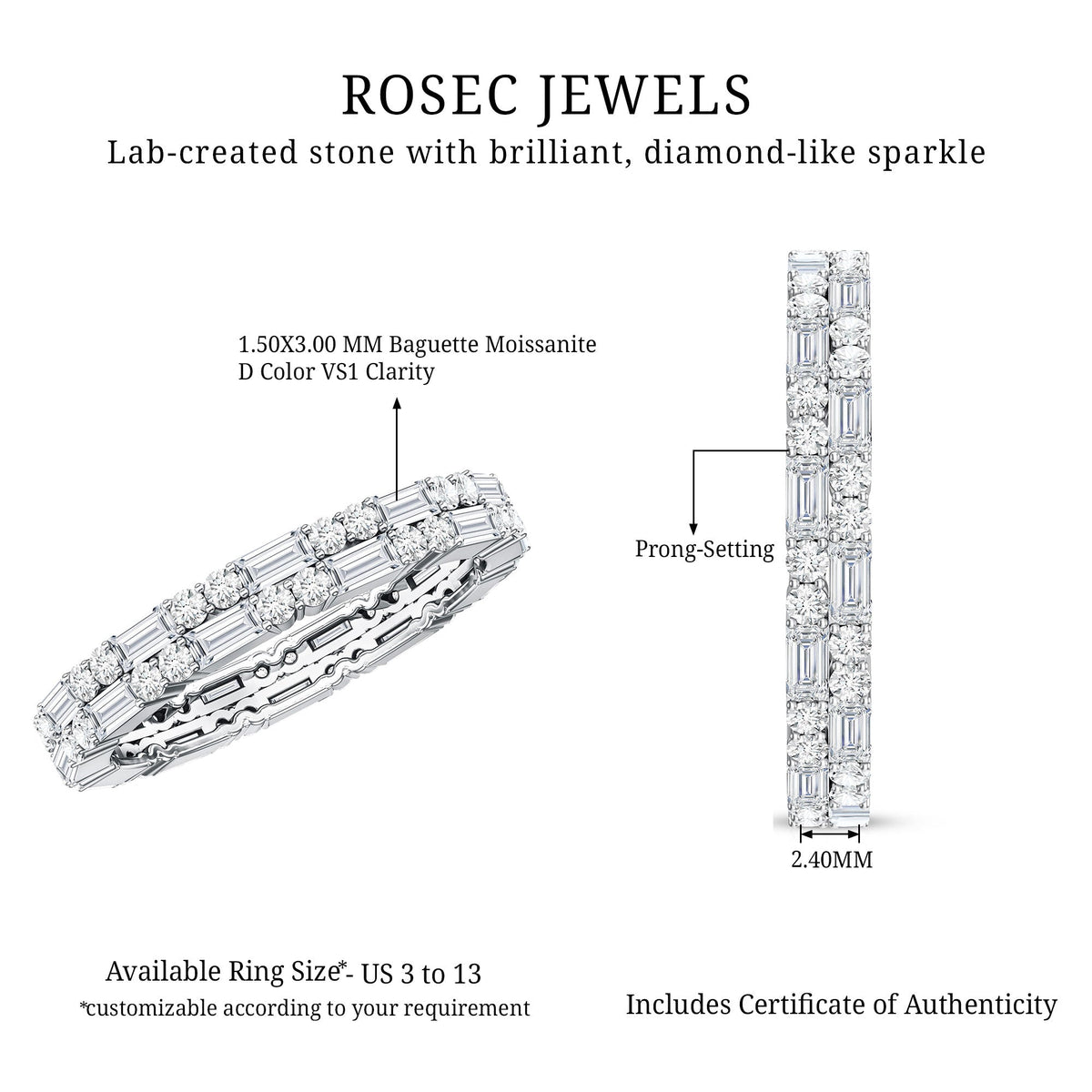 Double Row Moissanite Stackable Eternity Band Ring