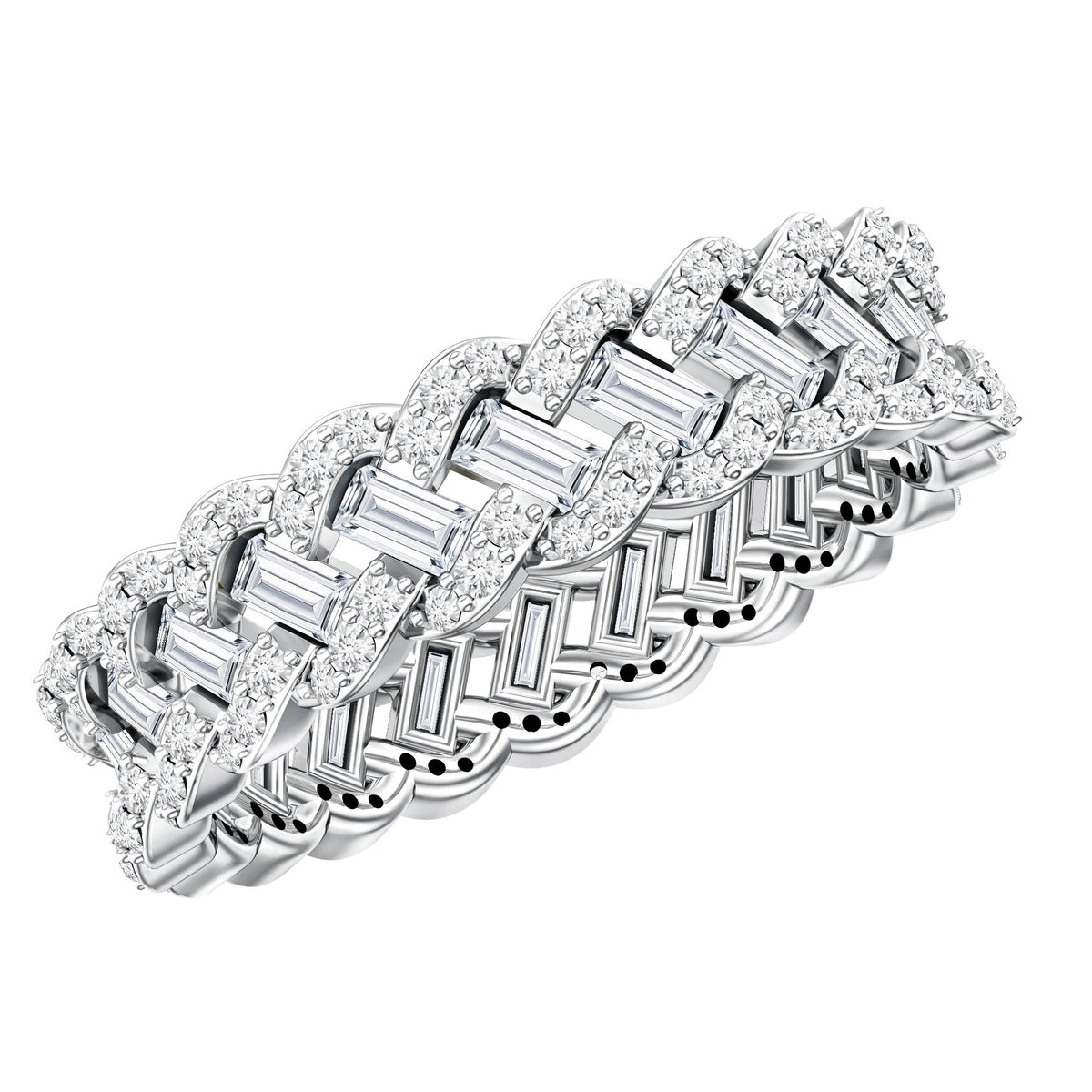 Baguette and Round Moissanite Braided Wedding Band