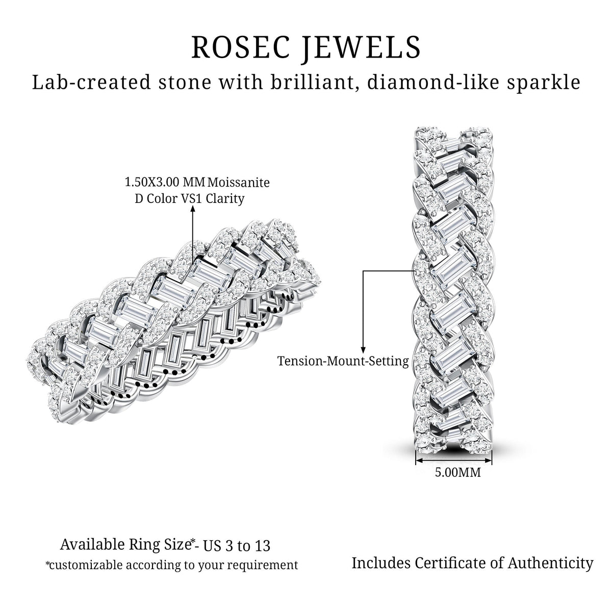 Baguette and Round Moissanite Braided Wedding Band