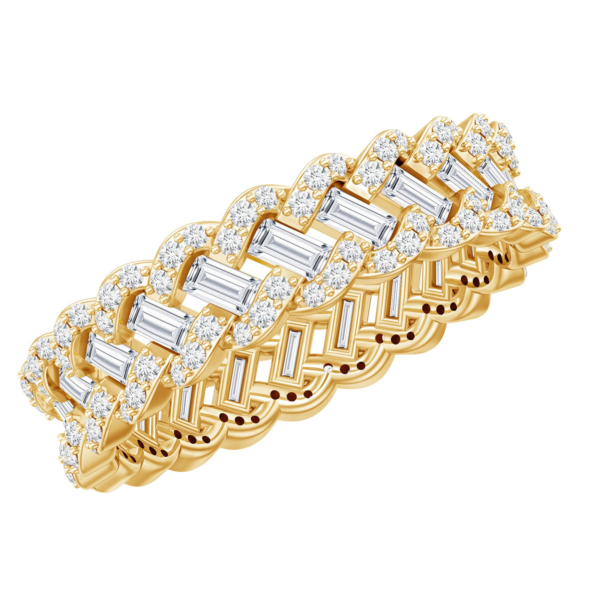 Baguette and Round Moissanite Braided Wedding Band