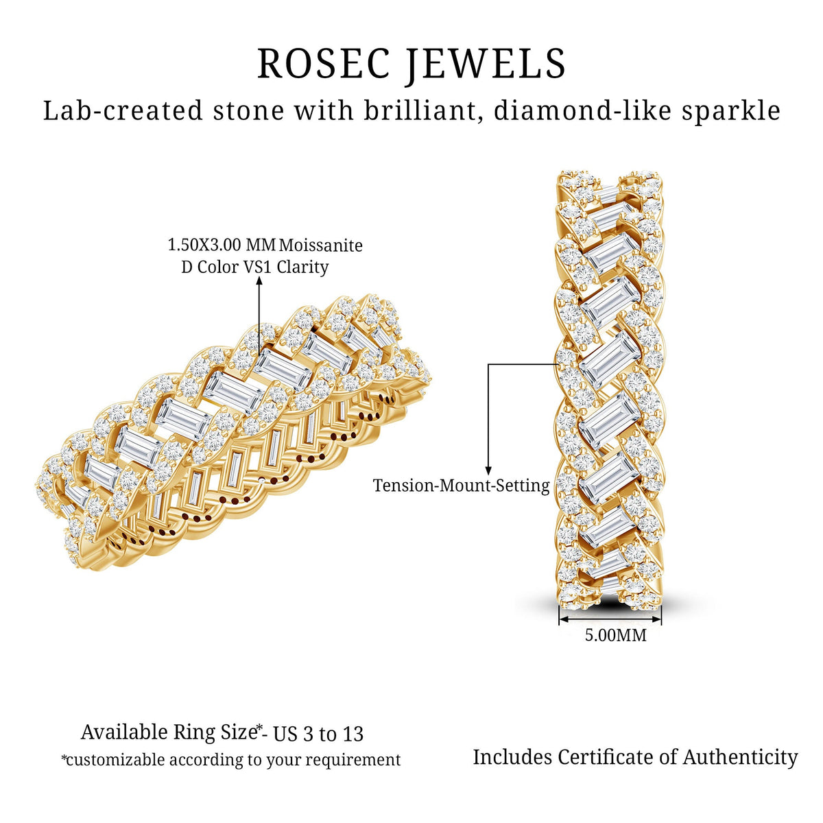 Baguette and Round Moissanite Braided Wedding Band