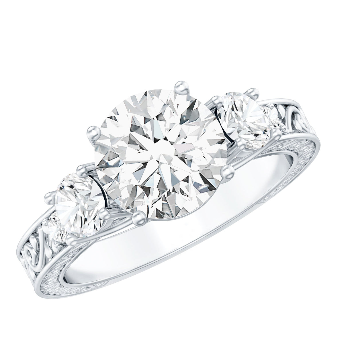 Vintage Style Moissanite 3 Stone Engagement Ring for Women