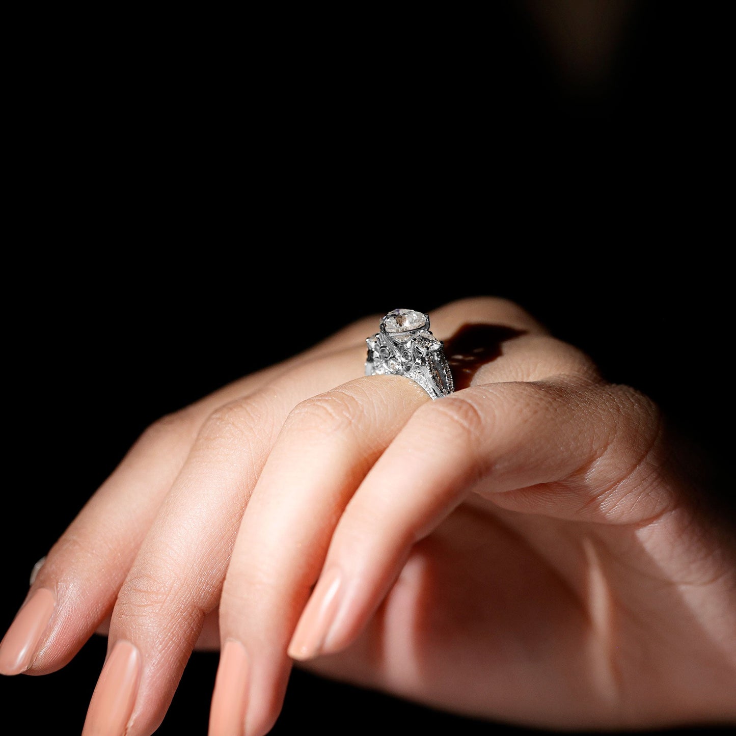 1.5 Carat Heart Moissanite 3 Stone Engagement Ring in Crossover Band