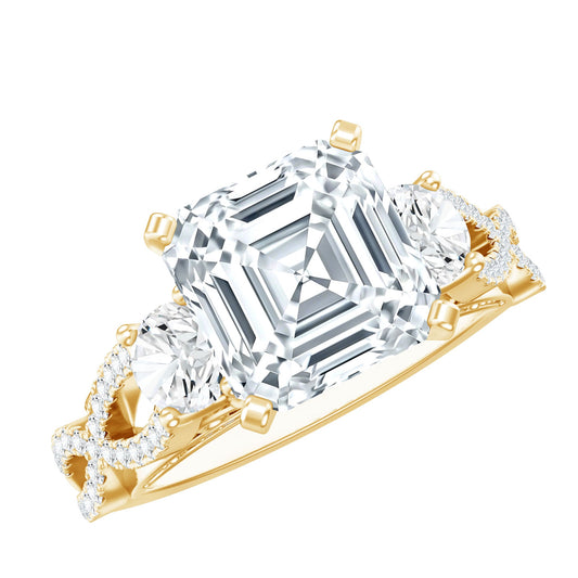 Asscher Cut Certified Moissanite Vintage Looking Engagement Ring