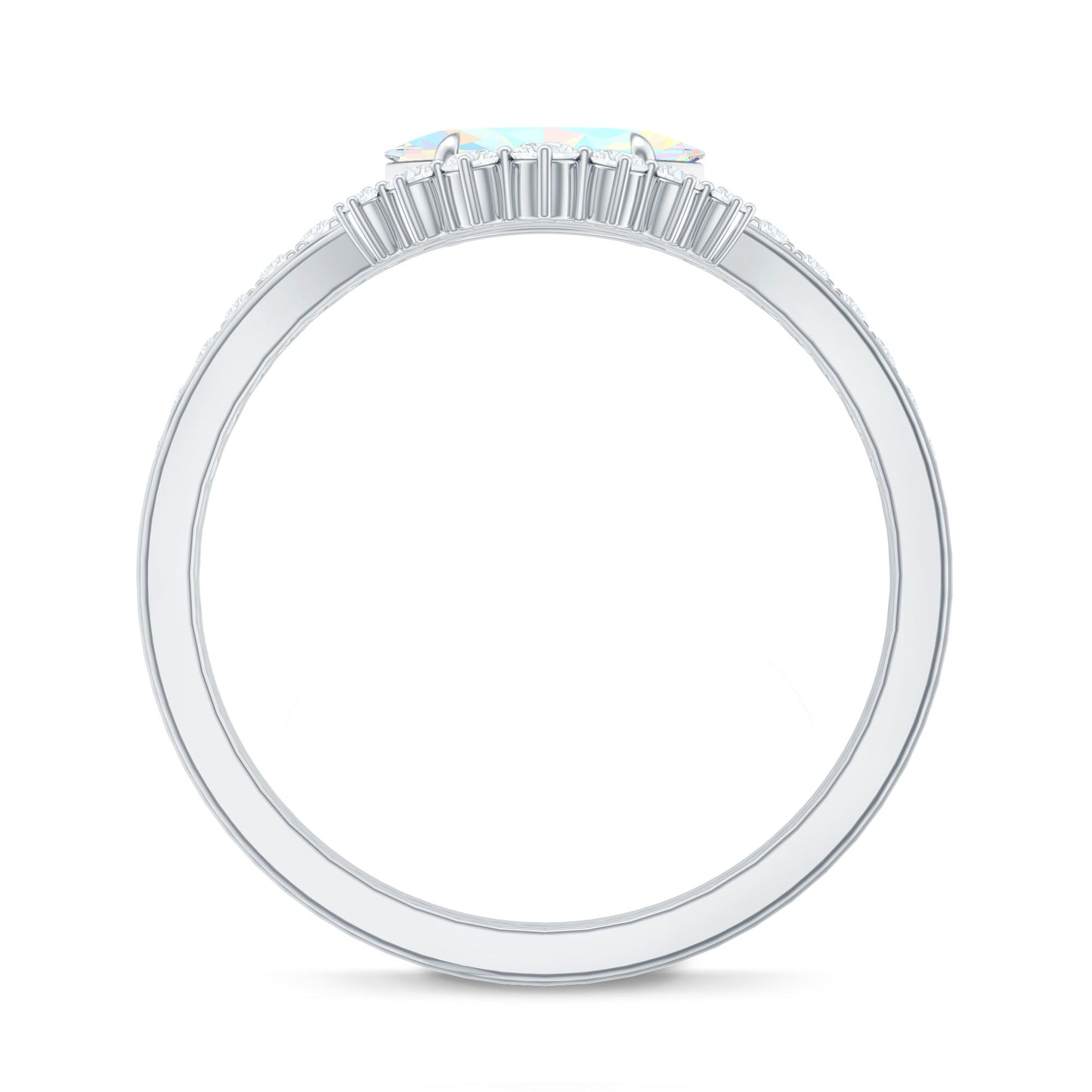 Natural Ethiopian Rainbow Opal Diamond East West Engagement Ring Wedding Band Set