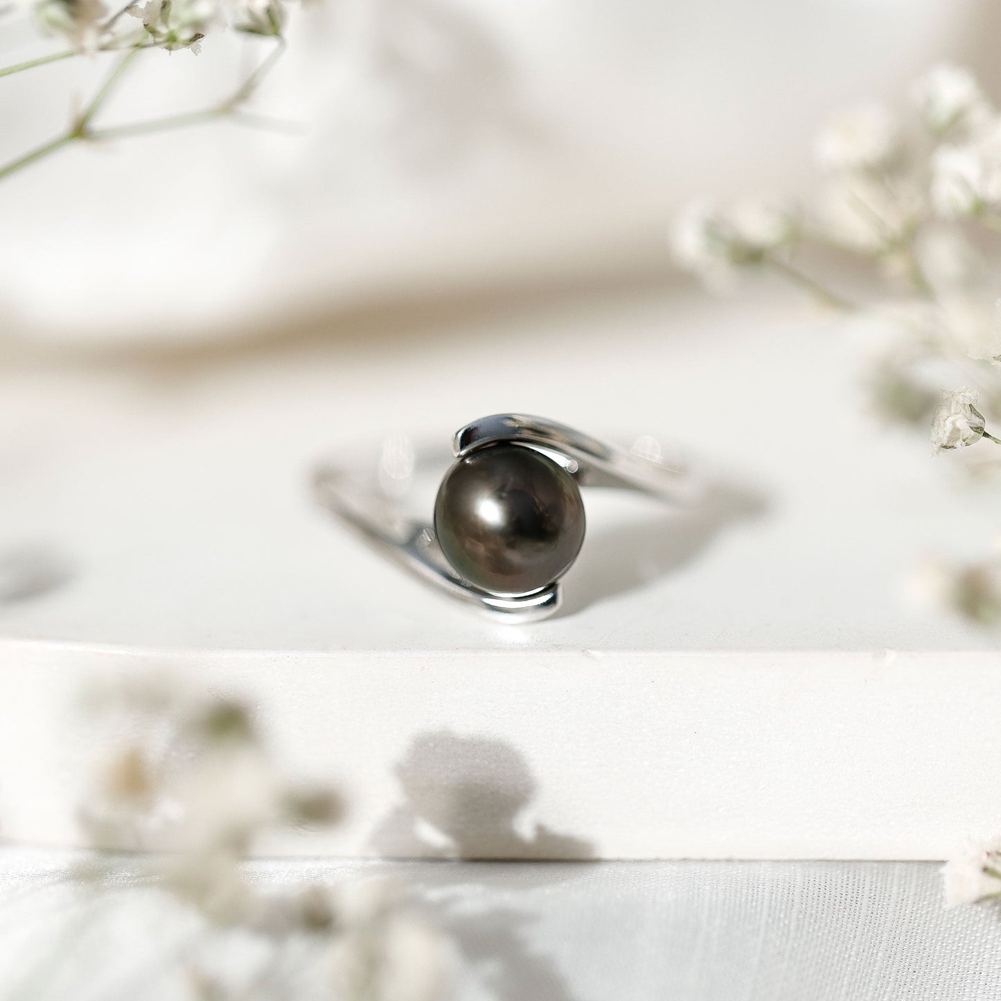 Tahitian Black Pearl Solitaire Bypass Engagement Ring