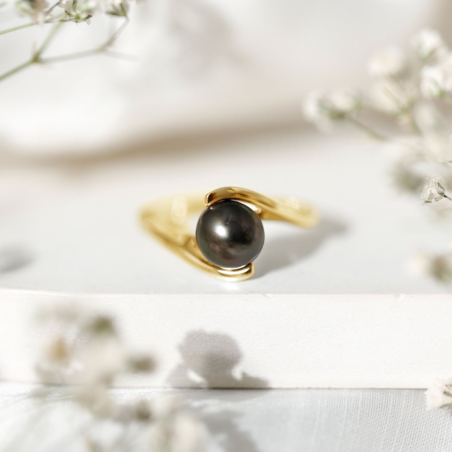 Tahitian Black Pearl Solitaire Bypass Engagement Ring