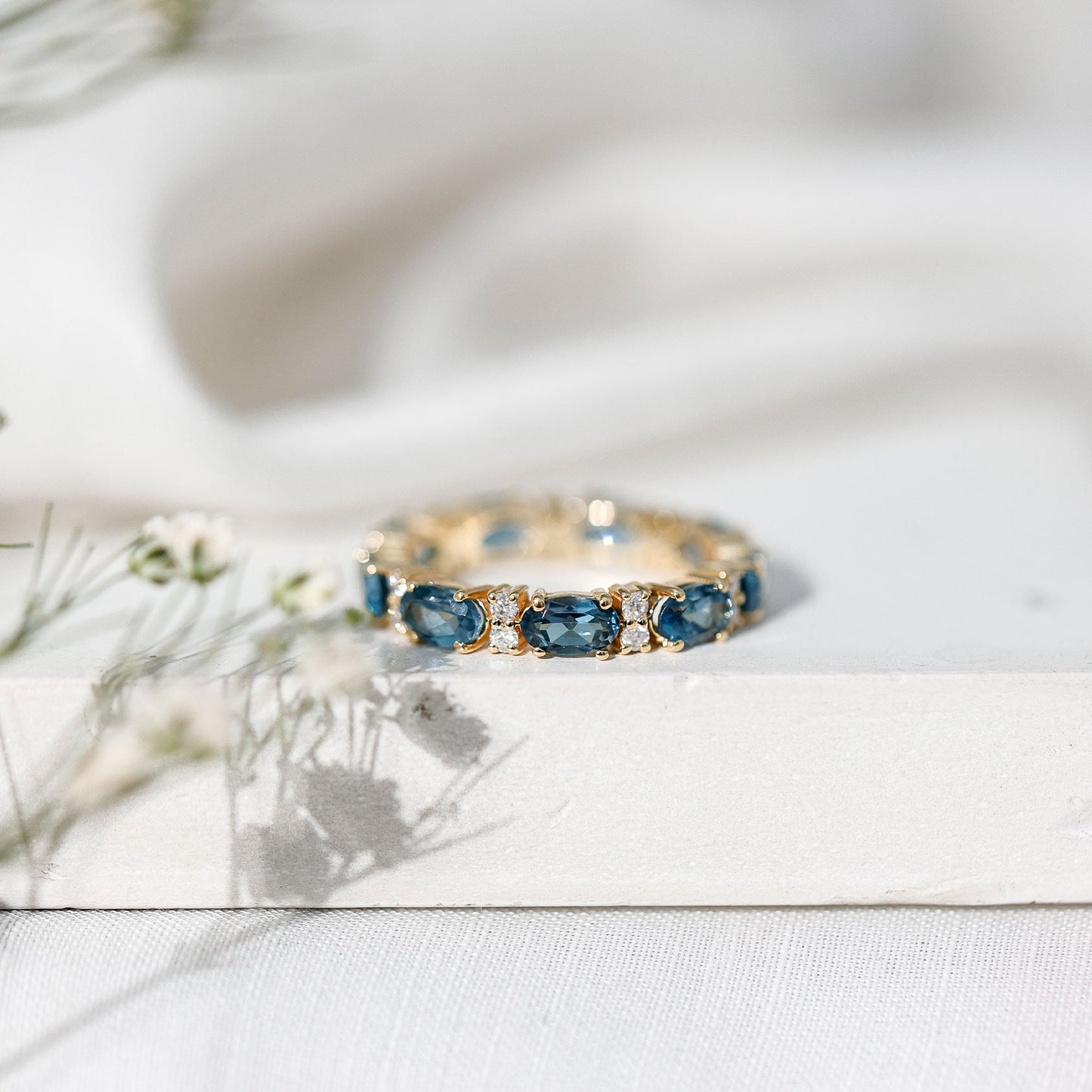 Oval Cut London Blue Topaz Full Eternity Band with Diamond