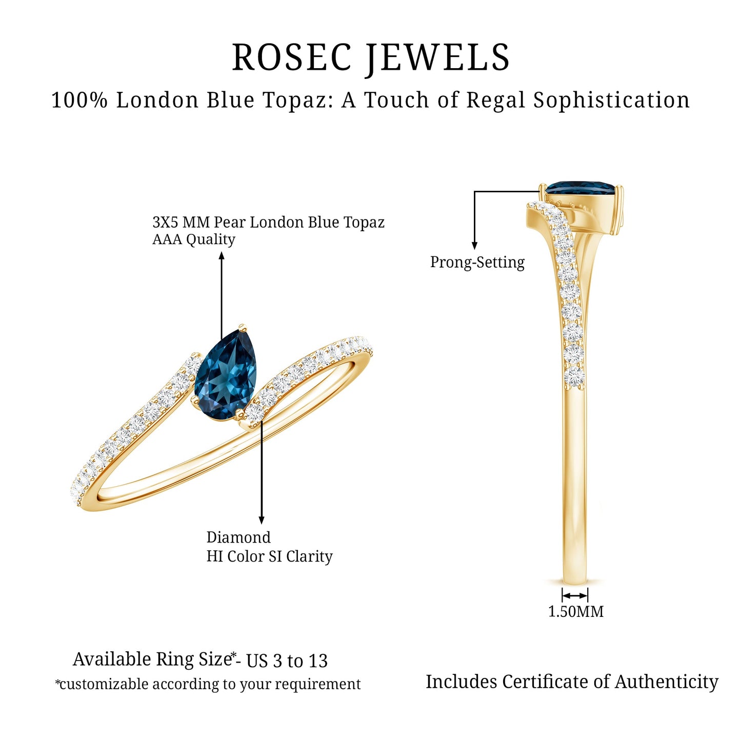 Genuine London Blue Topaz Promise Ring with Diamond