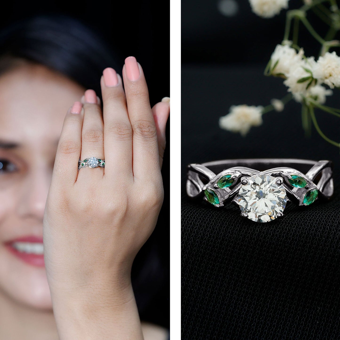 Lab Grown Diamond Engagement Ring With Emerald