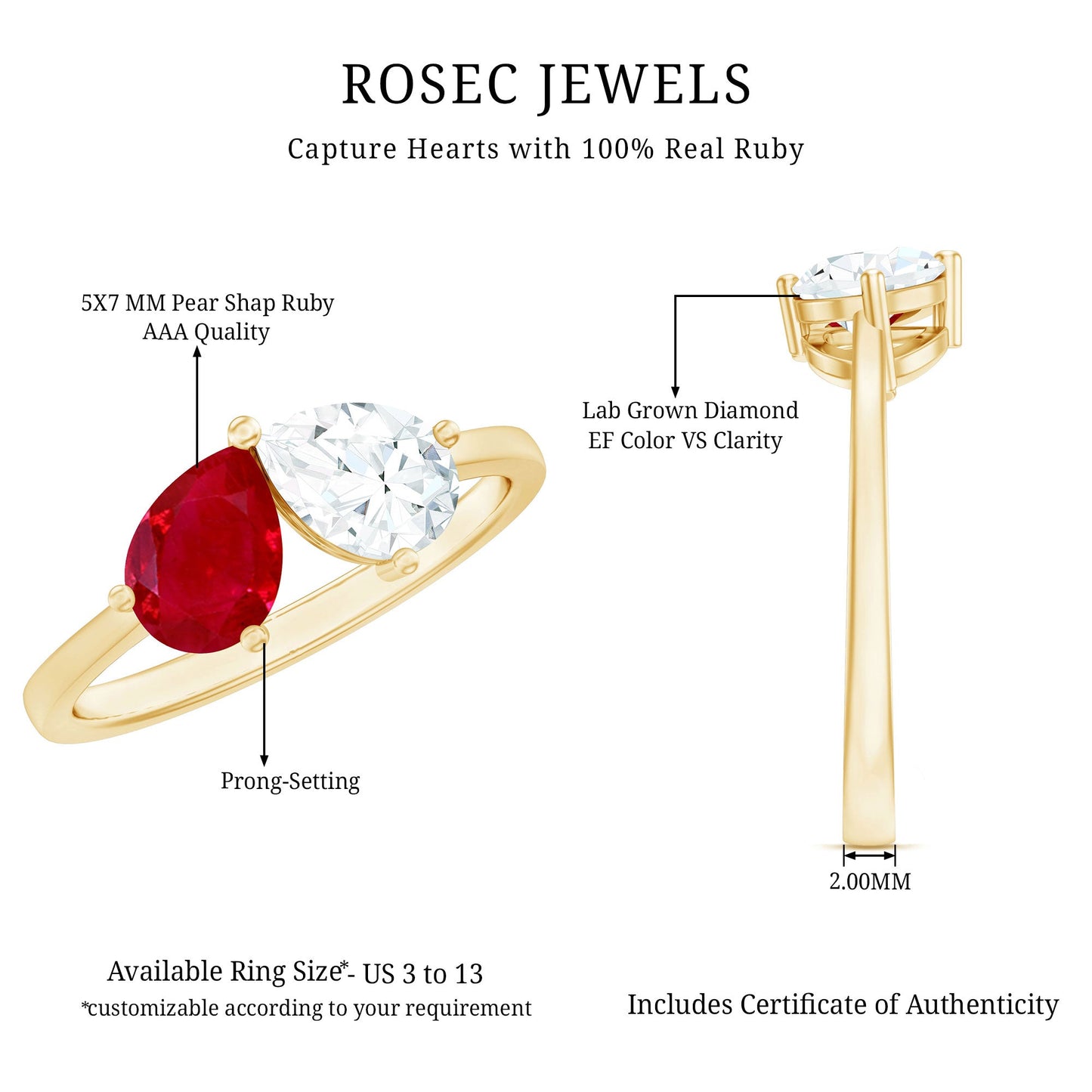 Certified Ruby and Diamond Toi Et Moi Promise Ring