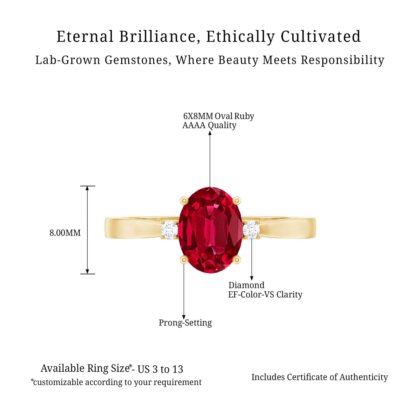 Classic Lab Grown Ruby Oval Engagement Ring With Diamond