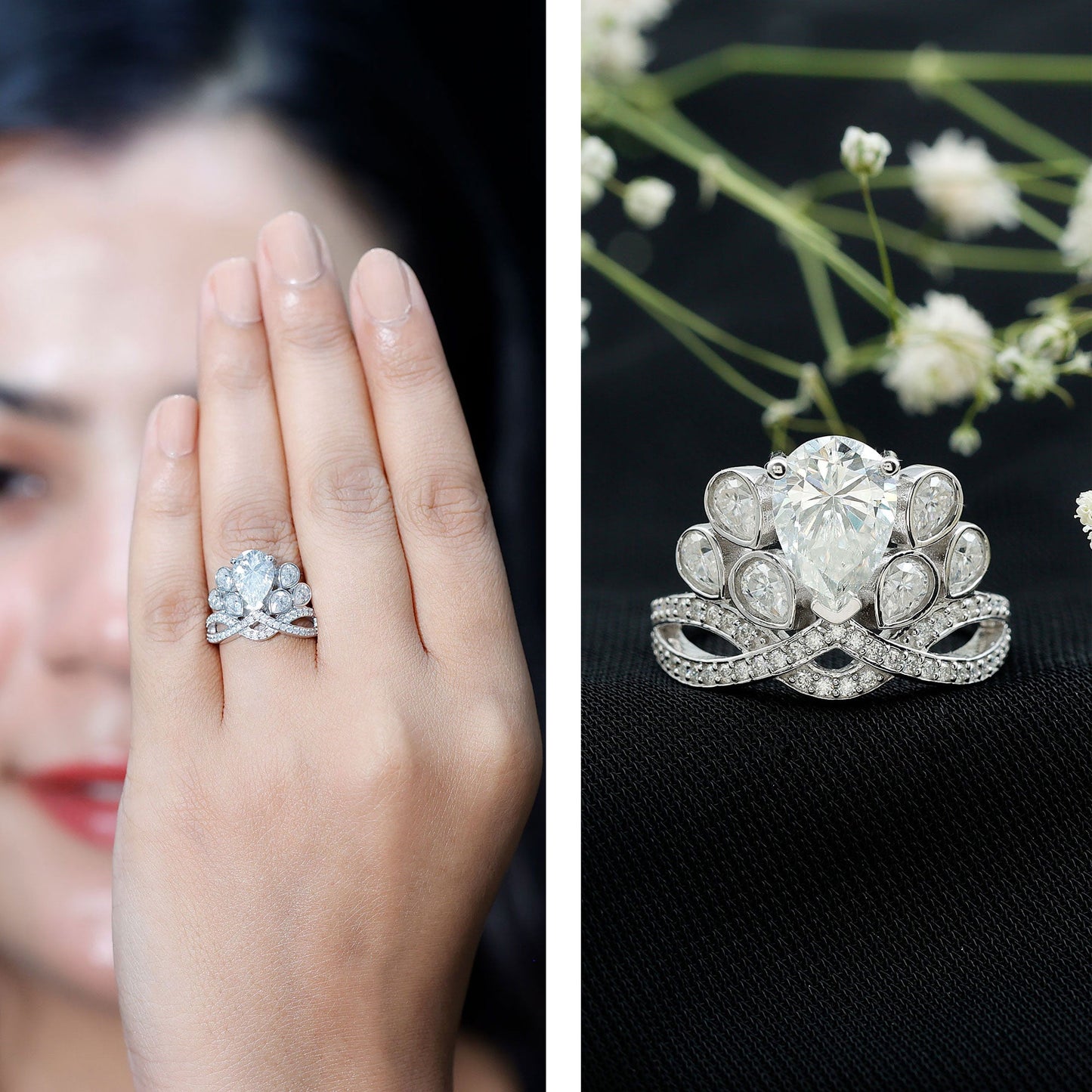 Certified Moissanite Designer Crown Engagement Ring