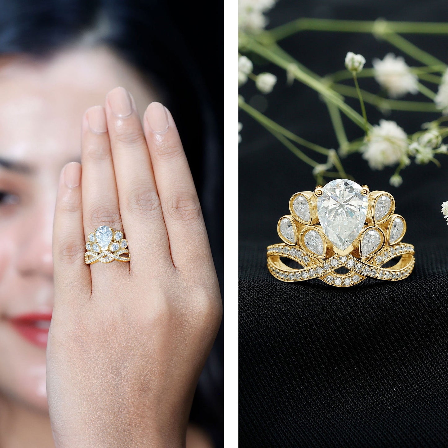Certified Moissanite Designer Crown Engagement Ring