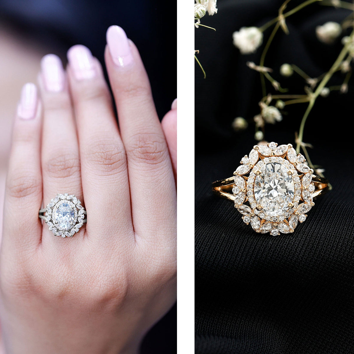 Oval Cut 2 Carat Moissanite Double Halo Engagement Ring