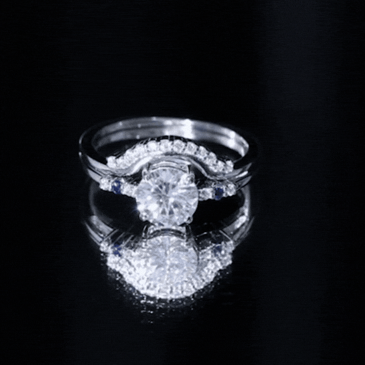 Certified Moissanite 2 Carat Engagement Ring With Wedding Band