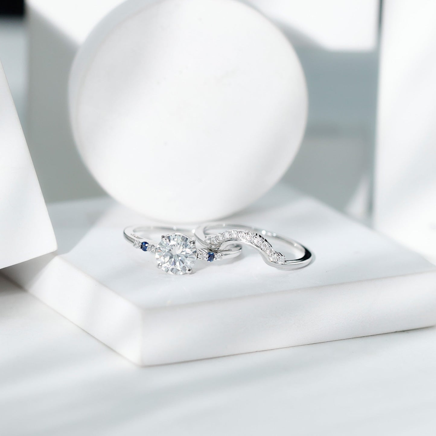 Certified Moissanite 2 Carat Engagement Ring With Wedding Band