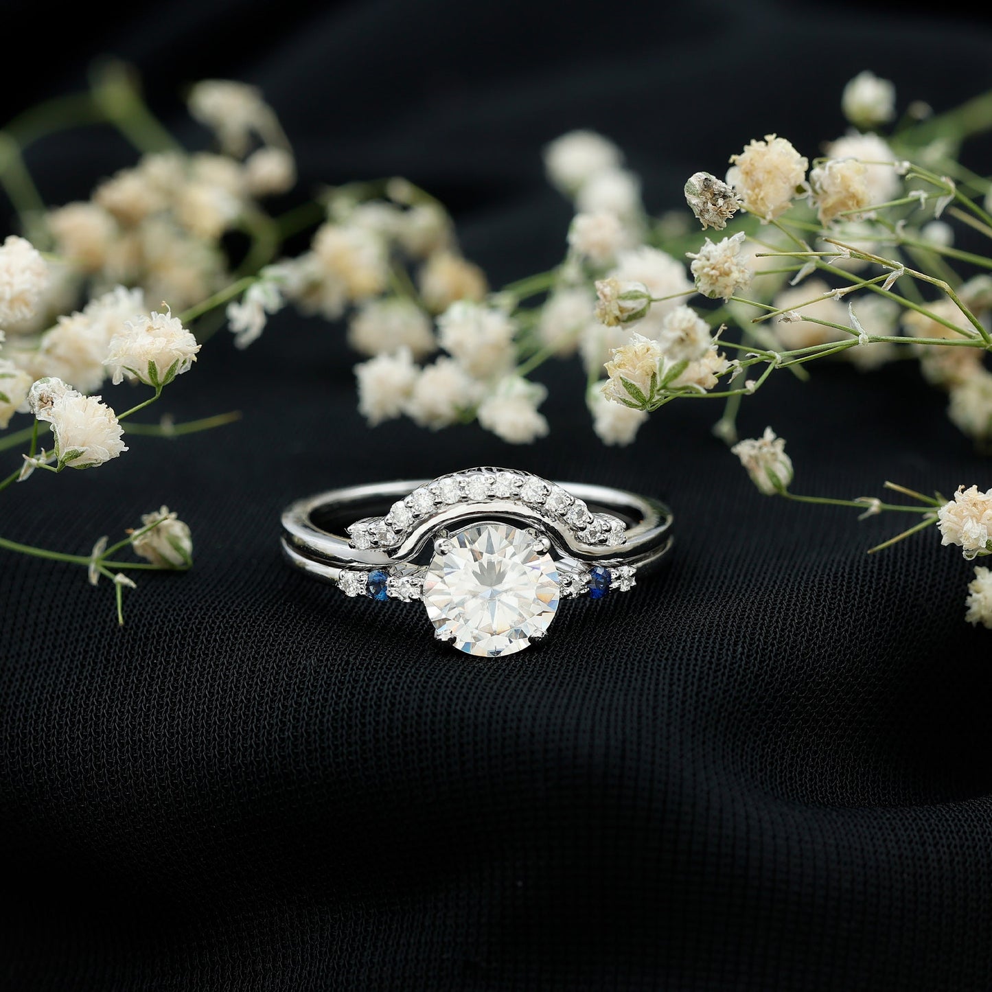 Certified Moissanite 2 Carat Engagement Ring With Wedding Band