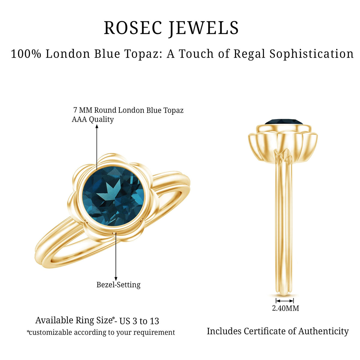 Genuine 1.35 Carat London Blue Topaz Solitaire Engagement Ring