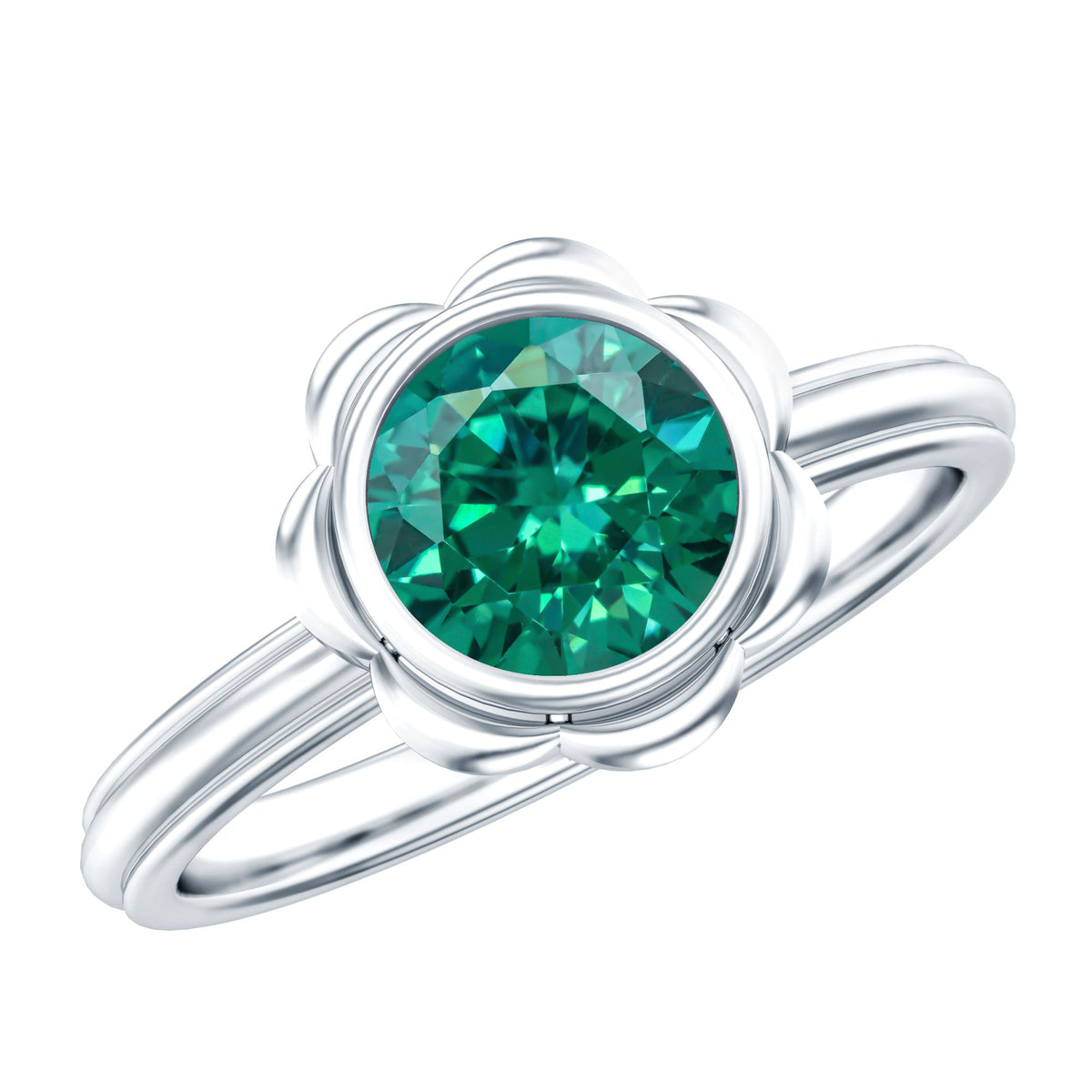 Bezel Set Lab Created Emerald Solitaire Engagement Ring