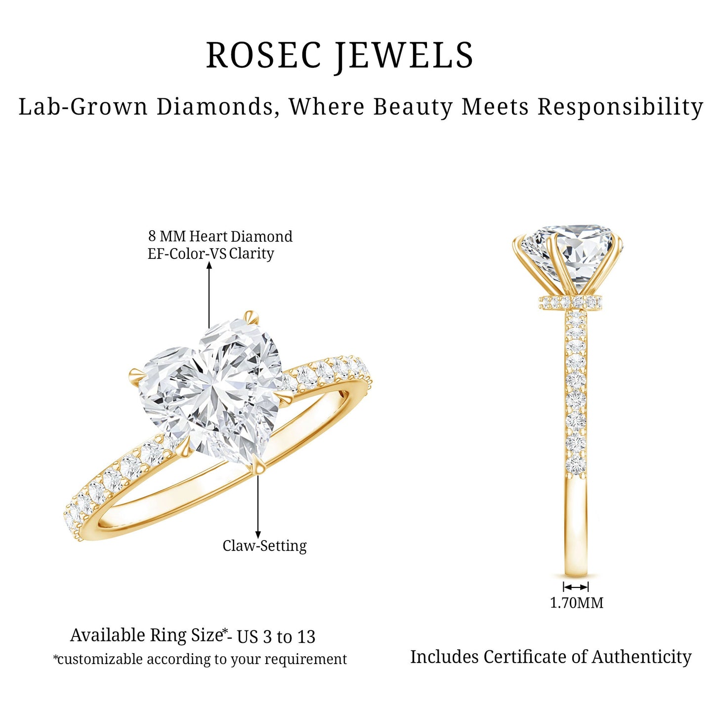 2 Carat Lab Grown Diamond Heart Engagement Ring for Her