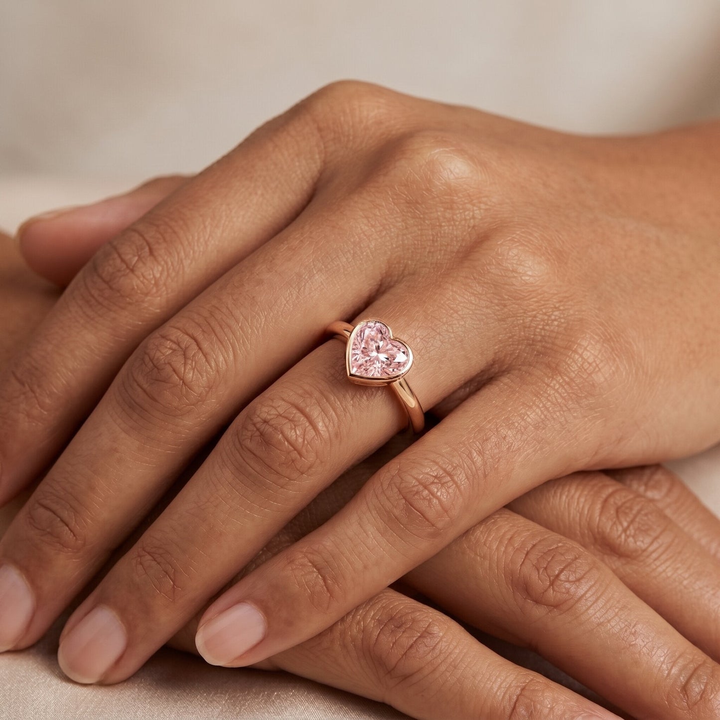 Bezel Set Lab Grown Pink Diamond Solitaire Promise Ring with IGI Certificate