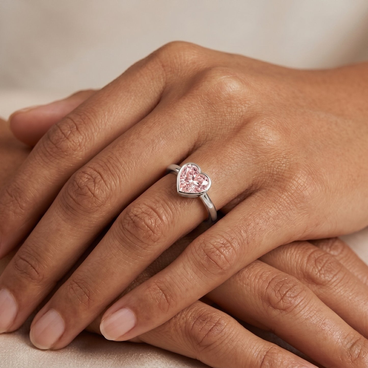Bezel Set Lab Grown Pink Diamond Solitaire Promise Ring with IGI Certificate