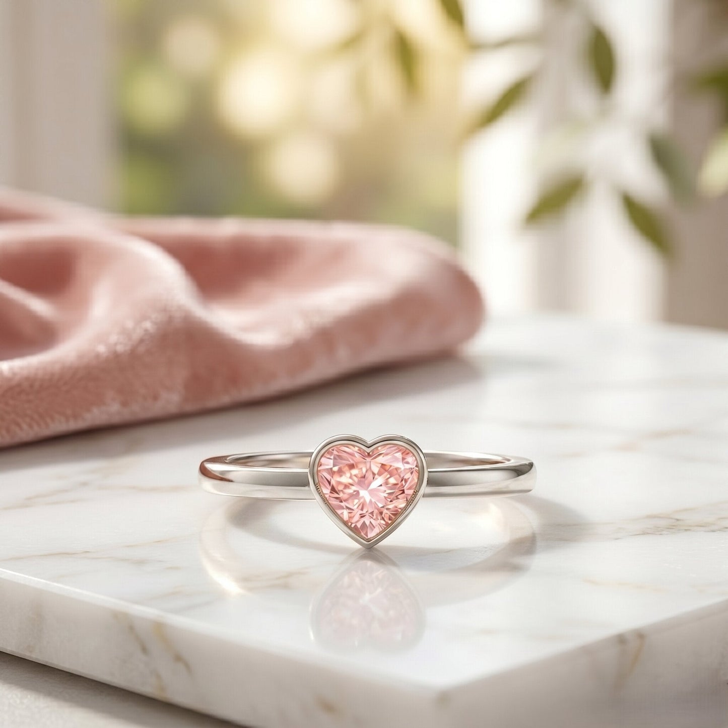 Bezel Set Lab Grown Pink Diamond Solitaire Promise Ring with IGI Certificate