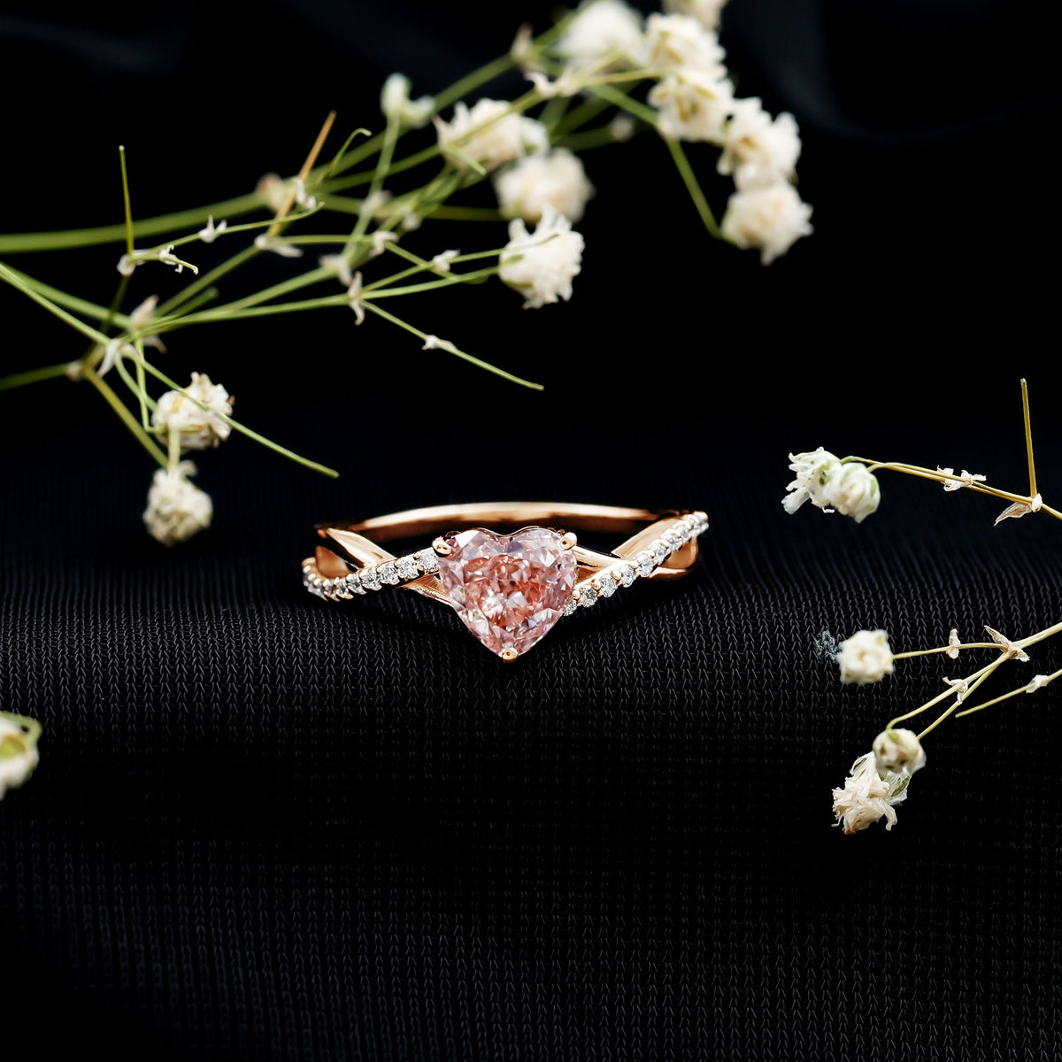 IGI Certified 1 CT Heart Shaped Lab Grown Pink Diamond Infinity Engagement Ring