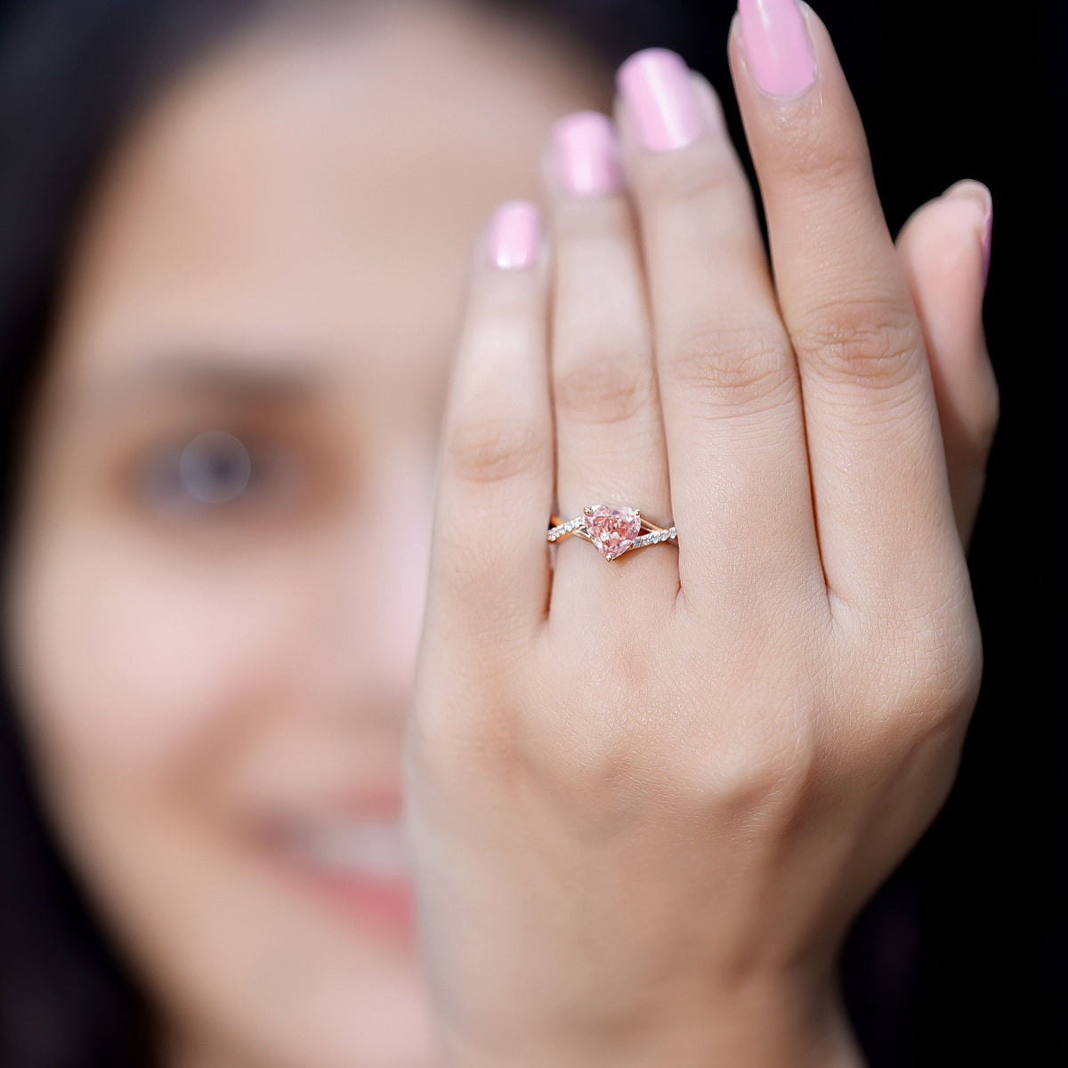 IGI Certified 1 CT Heart Shaped Lab Grown Pink Diamond Infinity Engagement Ring