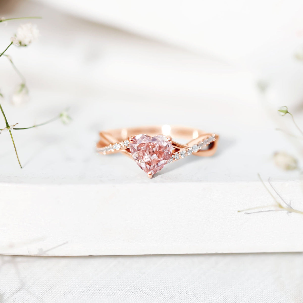 IGI Certified 1 CT Heart Shaped Lab Grown Pink Diamond Infinity Engagement Ring
