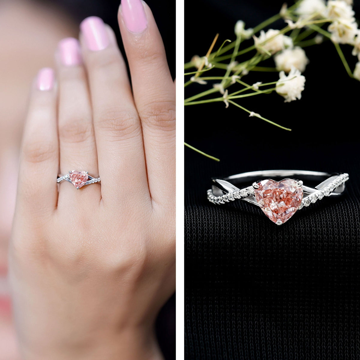 IGI Certified 1 CT Heart Shaped Lab Grown Pink Diamond Infinity Engagement Ring