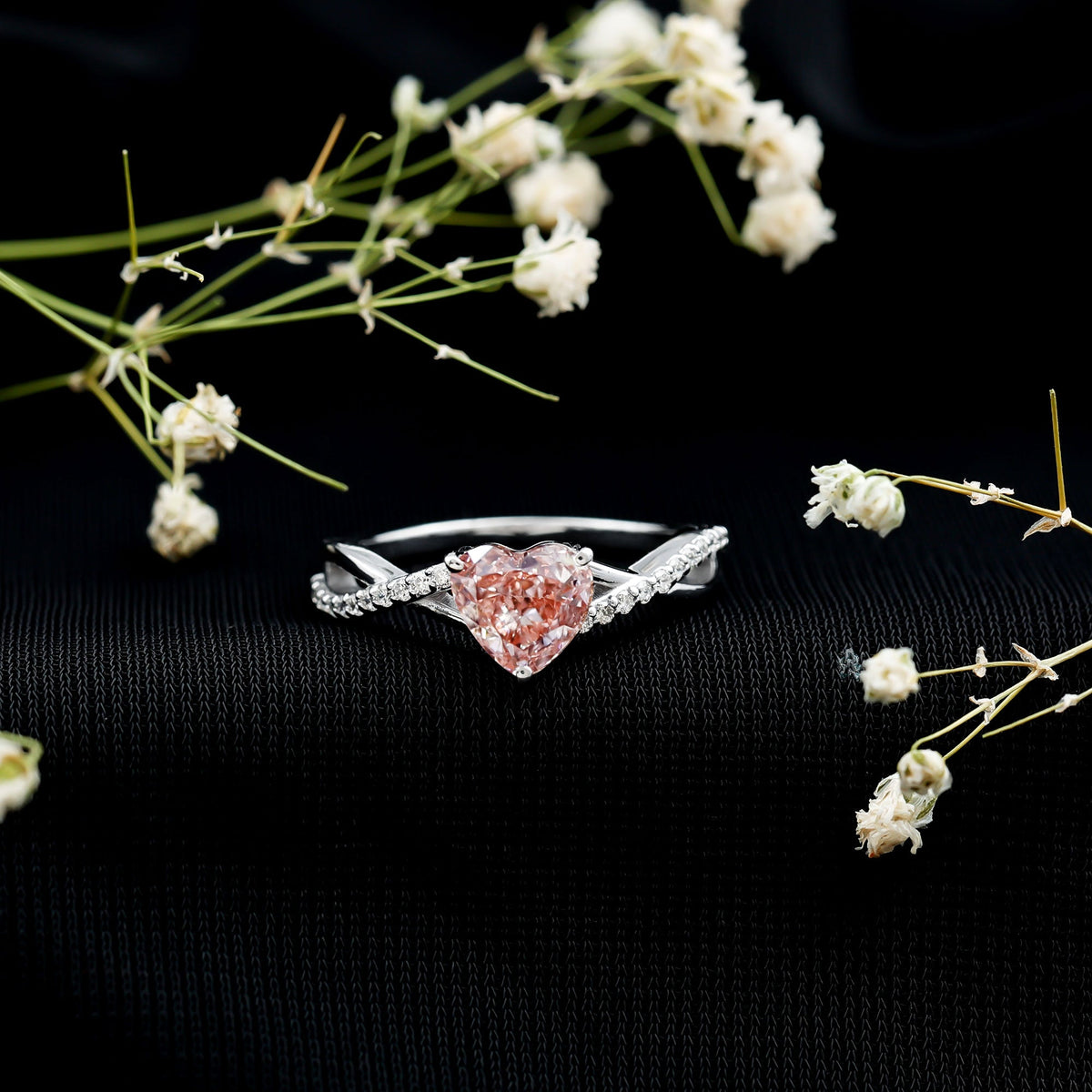 IGI Certified 1 CT Heart Shaped Lab Grown Pink Diamond Infinity Engagement Ring