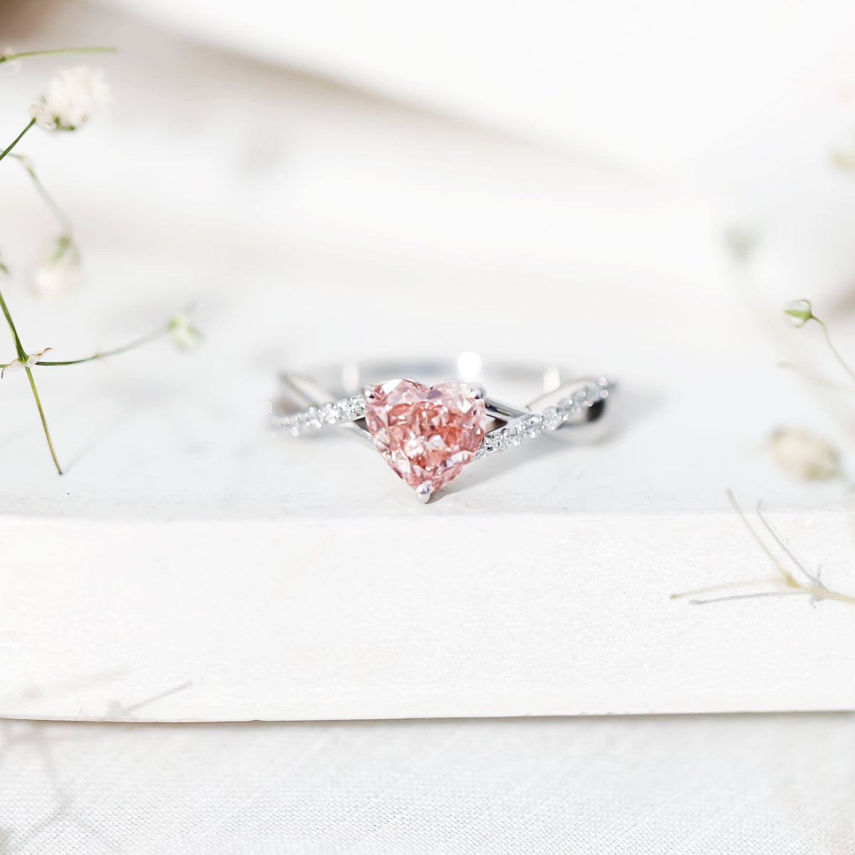 IGI Certified 1 CT Heart Shaped Lab Grown Pink Diamond Infinity Engagement Ring